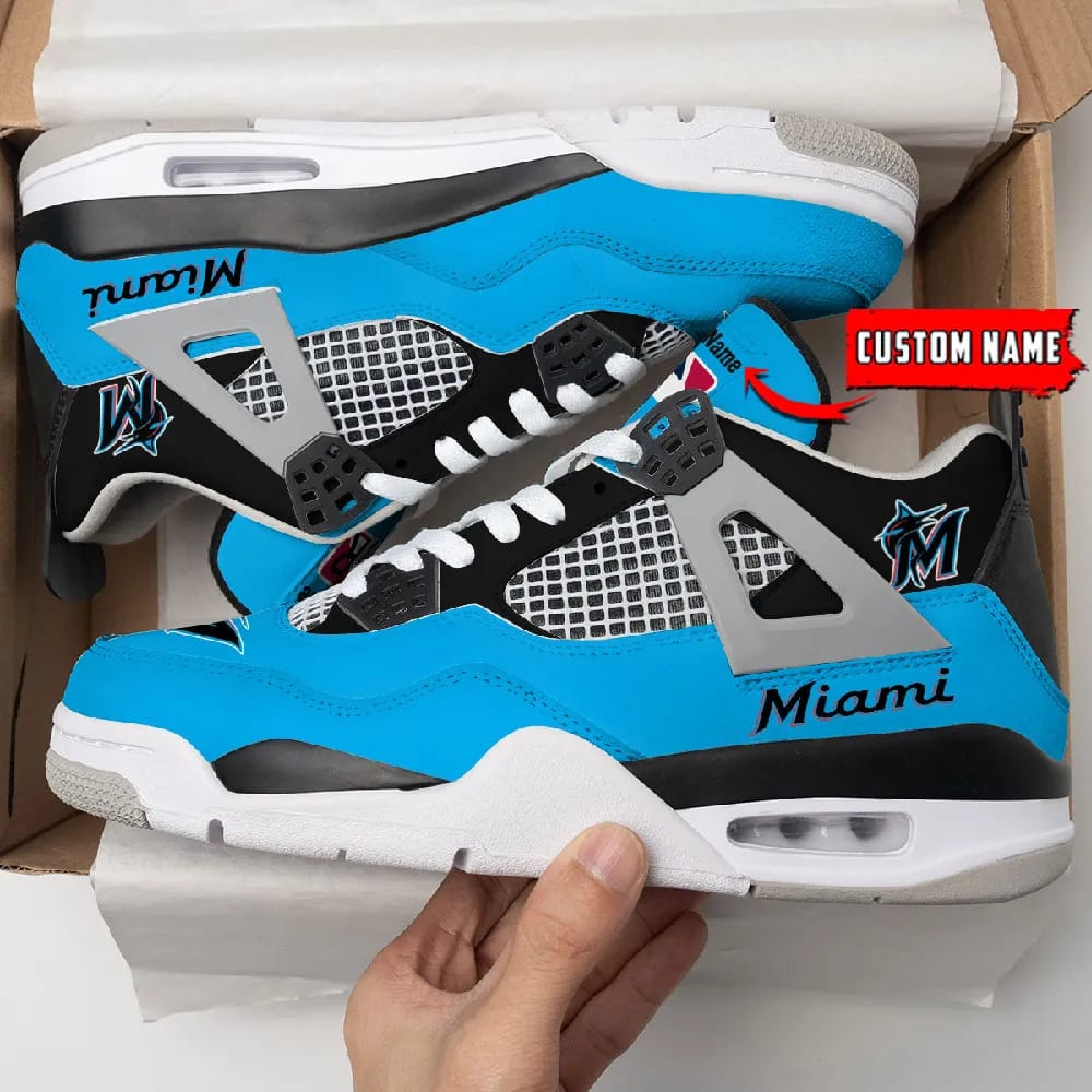 Inktee Store - Miami Marlins Personalized Air Jordan 4 Sneaker Image