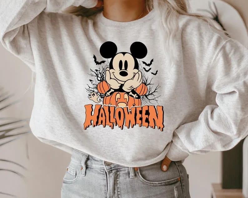 Inktee Store - Mickey Halloween 2023 Sweatshirt - Vintage Disney Halloween Sweatshirt - Minnie Halloween - Mickey Halloween Sweatshirt - Mickey Boo Sweatshirt Image