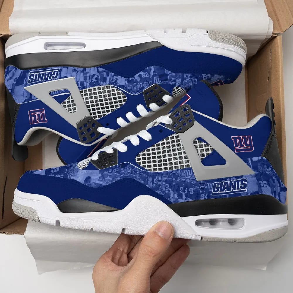 Inktee Store - New York Giants Air Jordan 4 Sneaker Image