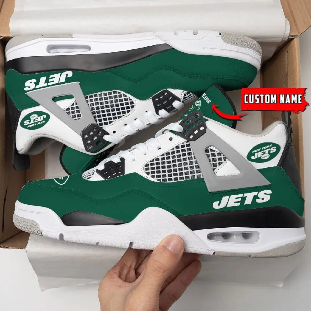 Inktee Store - New York Jets Personalized Air Jordan 4 Sneaker Image