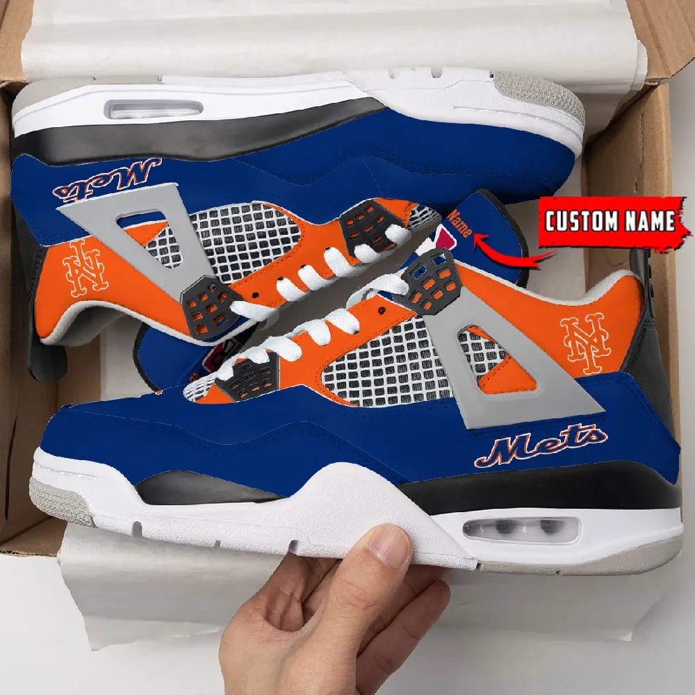 Inktee Store - New York Mets Personalized Air Jordan 4 Sneaker Image