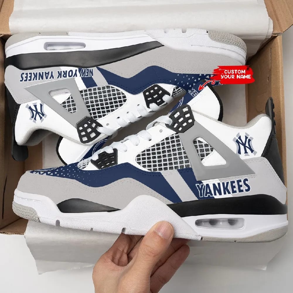 Inktee Store - New York Yankees Personalized Air Jordan 4 Sneaker Image