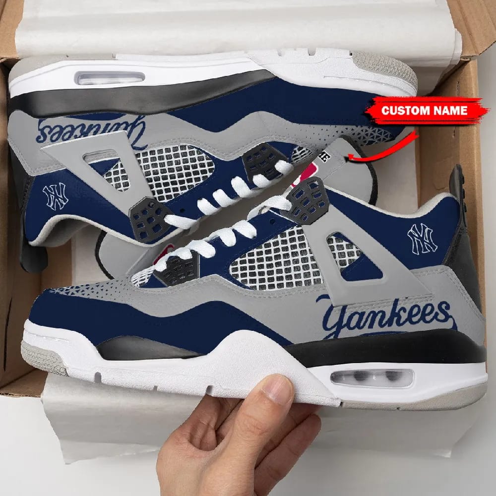 Inktee Store - New York Yankees Personalized Air Jordan 4 Sneaker Image