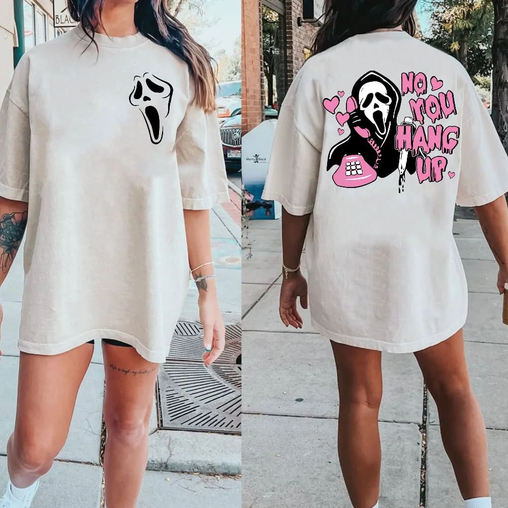 Inktee Store - No You Hang Up Shirt - Ghostface Valentine Shirt - Halloween Shirt - Halloween Gift - Funny Valentine Shirt - Funny Ghostface Tee - Gift For Women Image