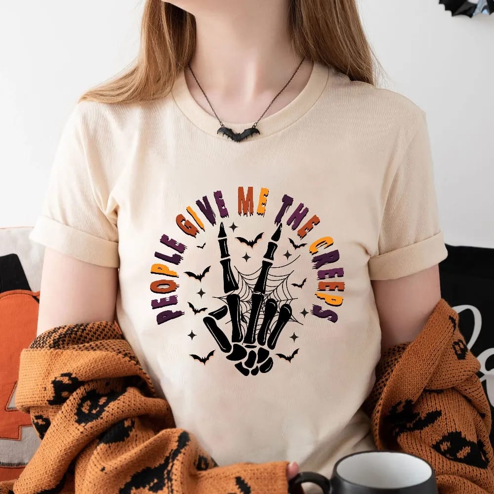 Inktee Store - People Give Me The Creeps T-Shirt - Horror Shirt - Horror Gift For Men - Halloween Shirt - Skeleton Hand Tee - Witch Vibes Shirt - Spooky Season Image