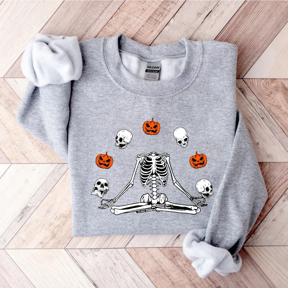 Inktee Store - Pumpkin Halloween Sweatshirt - Skeleton Halloween Shirt - Pumpkin Shirt - Fall Sweatshirt For Women - Halloween Shirt - Spooky Season Shirt Image