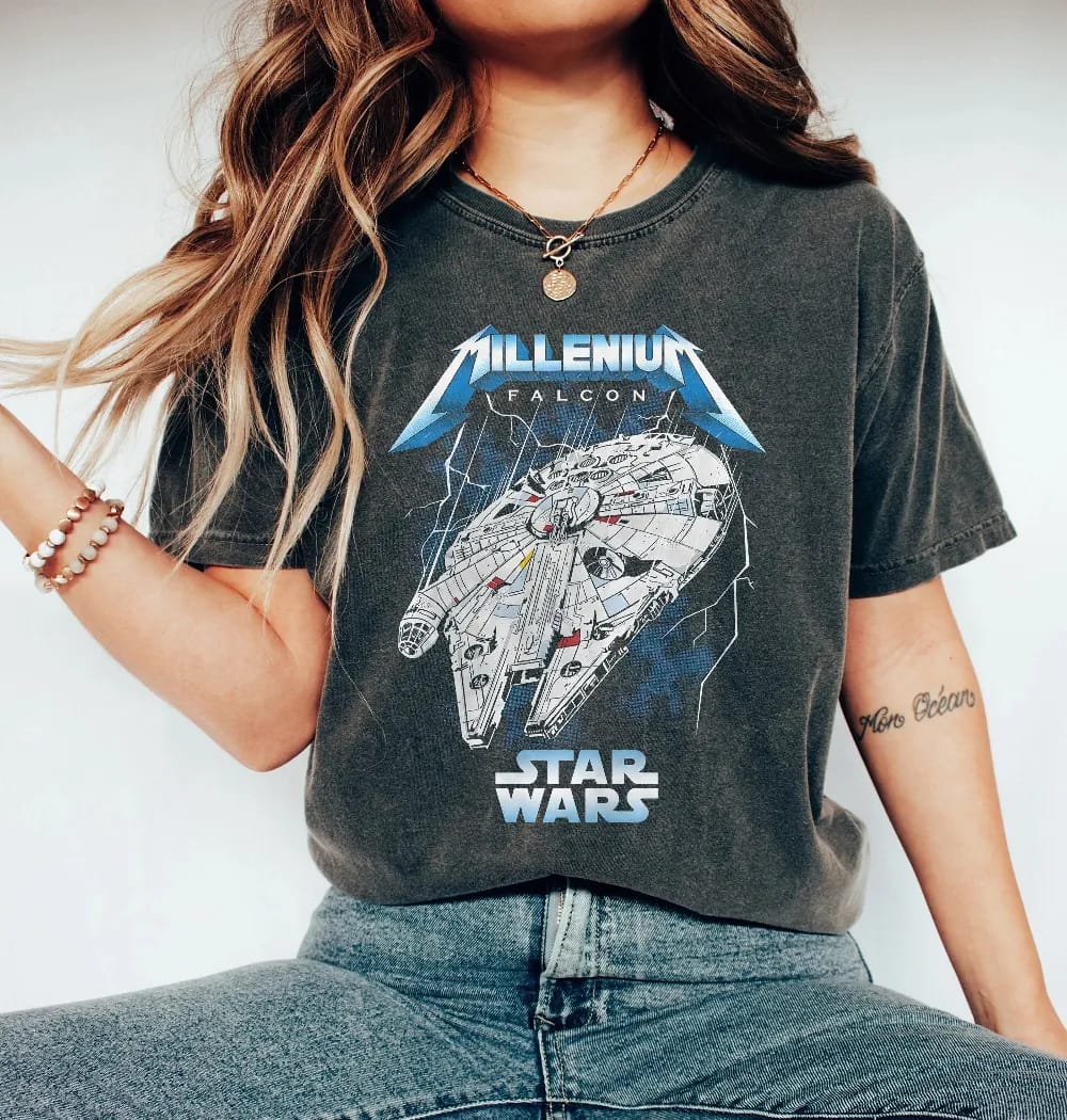 Inktee Store - Retro Disney Star Wars Shirt - Millennium Falcon Comfort Colors Shirt - Vintage Star Wars Millennium Falcon Shirt - Disneyworld Shirts 2023 Image