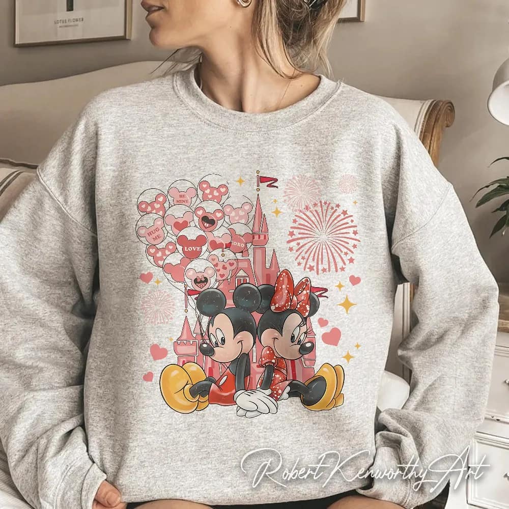Inktee Store - Retro Mickey And Minnie Sweatshirt - Disneyland Family Sweatshirt - Disney Trip Crewneck - Valentine Gift For Women - Couple Clothes Image
