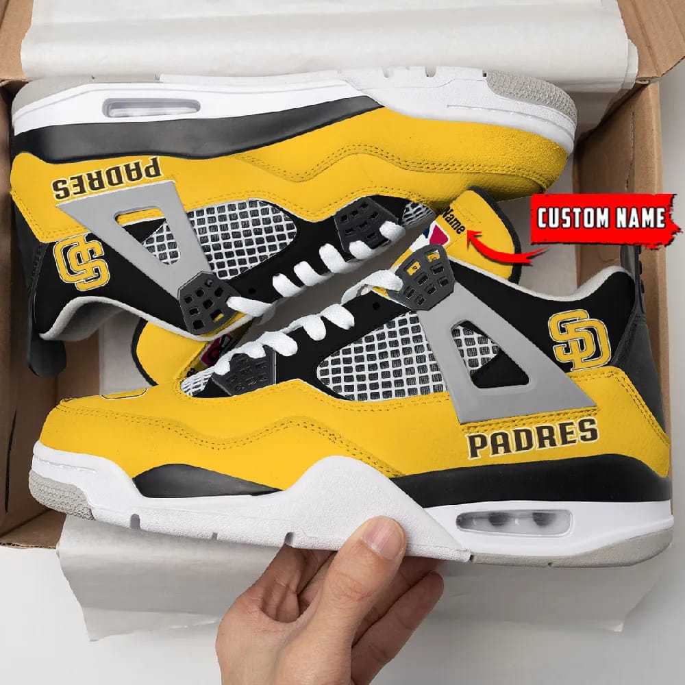Inktee Store - San Diego Padres Personalized Air Jordan 4 Sneaker Image