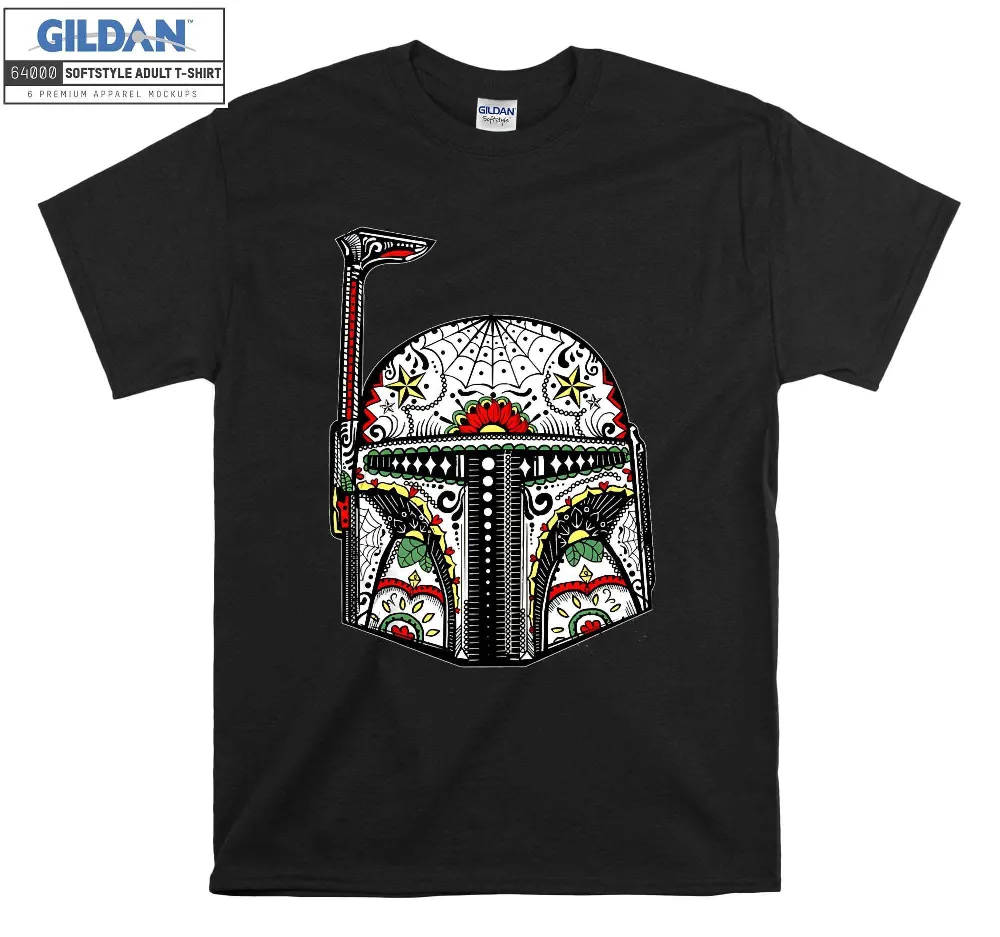 Inktee Store - Star Wars Boba Fett Sugar Skull Style Helmet T-Shirt Image