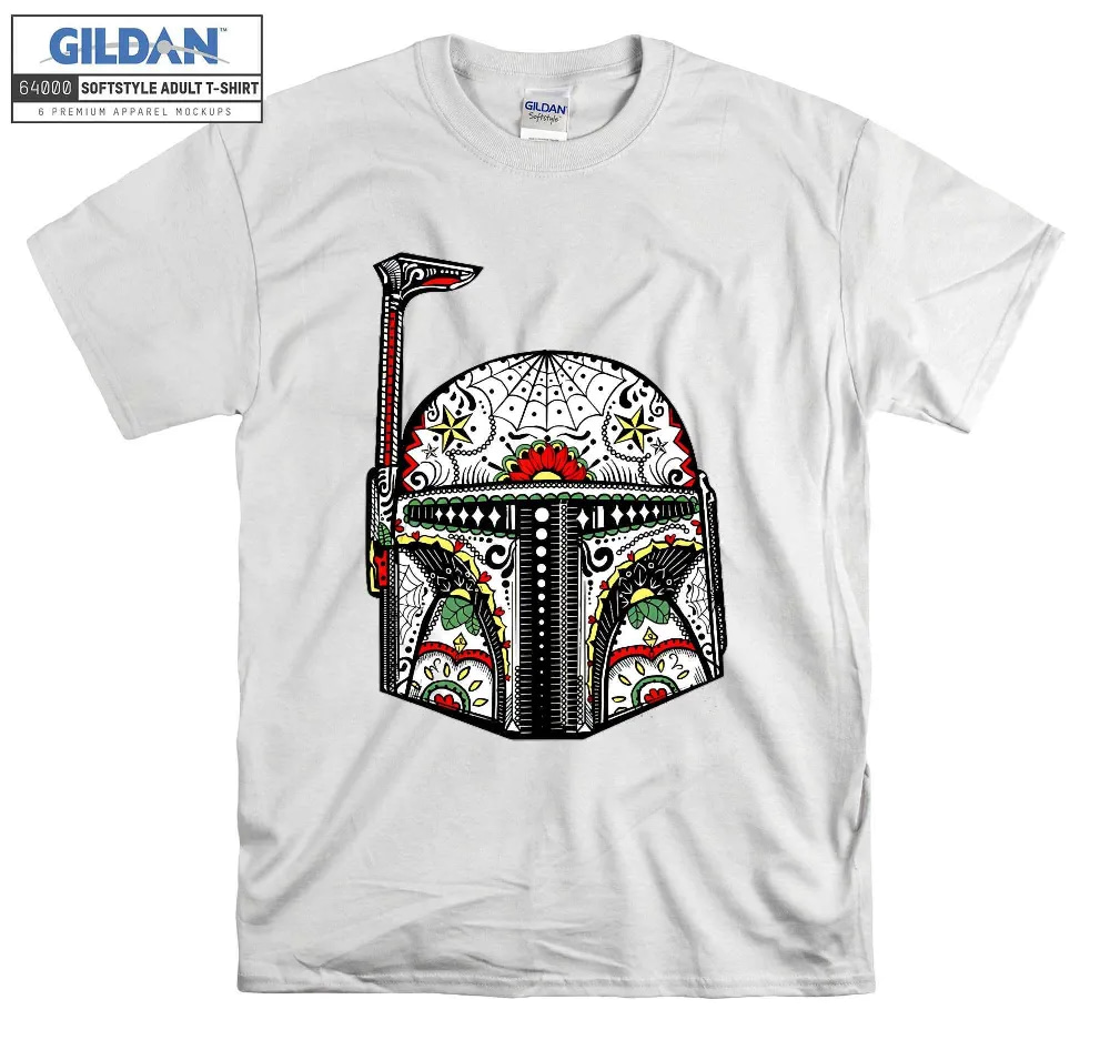 Inktee Store - Star Wars Boba Fett Sugar Skull Style Helmet T-Shirt Image
