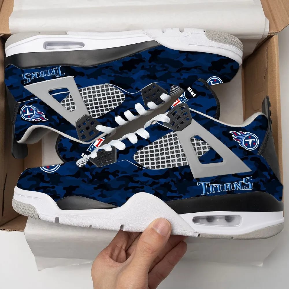 Inktee Store - Tennessee Titans Camo Personalized Air Jordan 4 Sneaker Image