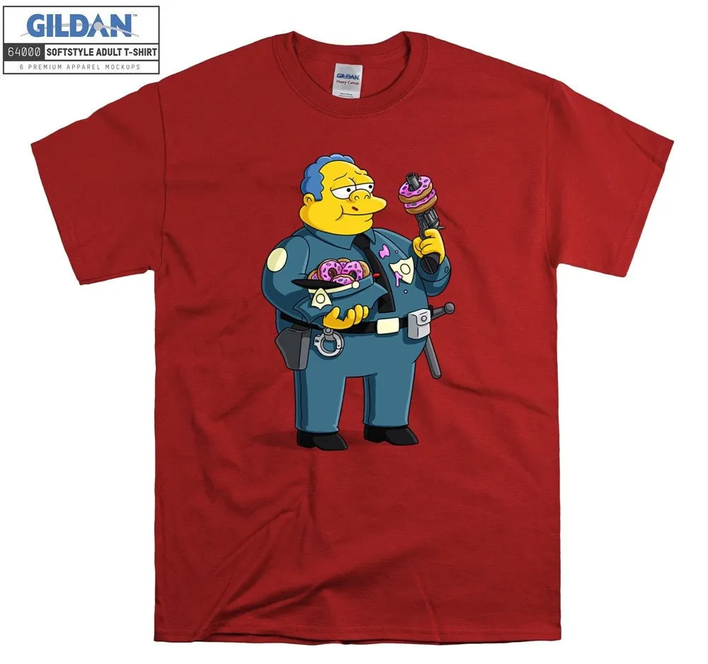 Inktee Store - The Simpsons Clancy Wiggum Donuts Weapon T-Shirt Image