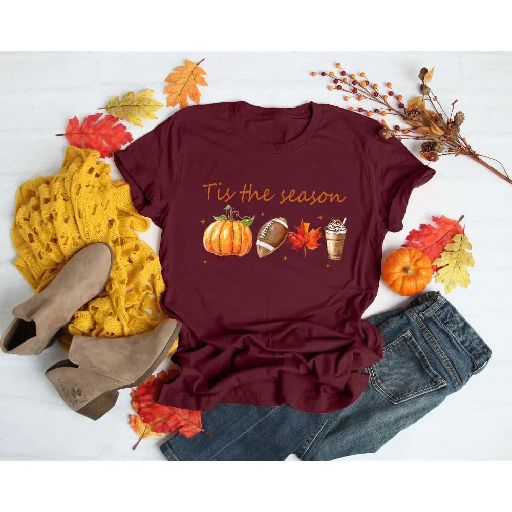 Inktee Store - Tis The Season - Fall Coffee Shirt - Hot Coffee Shirt - Coffee Lovers Shirt - Fall Shirt - Pumpkin Latte Drink - Thanksgiving - Pumpkin Spice Shirt Image