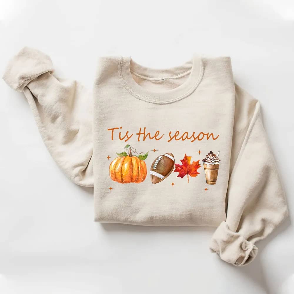 Inktee Store - Tis The Season - Fall Coffee Shirt - Hot Coffee Shirt - Coffee Lovers Shirt - Fall Shirt - Pumpkin Latte Drink - Thanksgiving - Pumpkin Spice Shirt Image