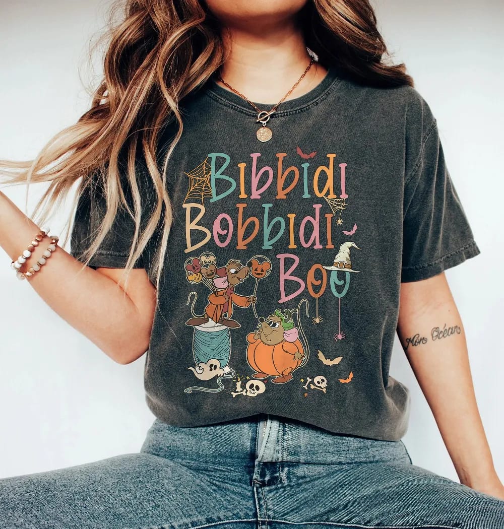 Inktee Store - Vintage Bibbidi Bobbidi Boo Halloween Comfort Colors - Jaq And Gus Shirt - Halloween Pumpkin Shirt - Disney Cinderella - Disney Halloween Shirt Image