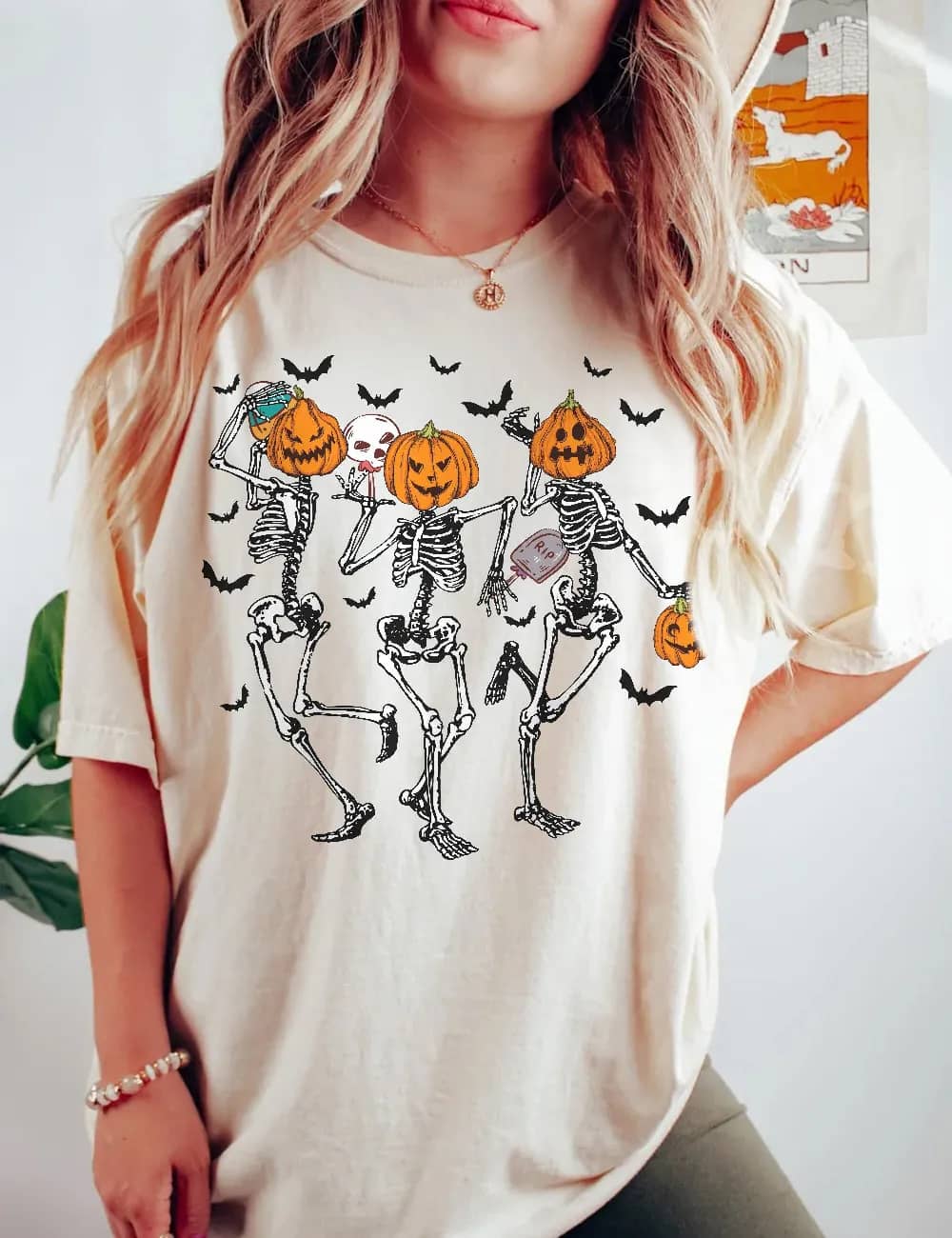 Inktee Store - Vintage Dancing Skeleton Halloween Shirt - Retro Halloween Pumpkin Shirt - Fall Shirt - Spooky Season - Halloween Sweatshirt - Skeleton Pumpkin Image