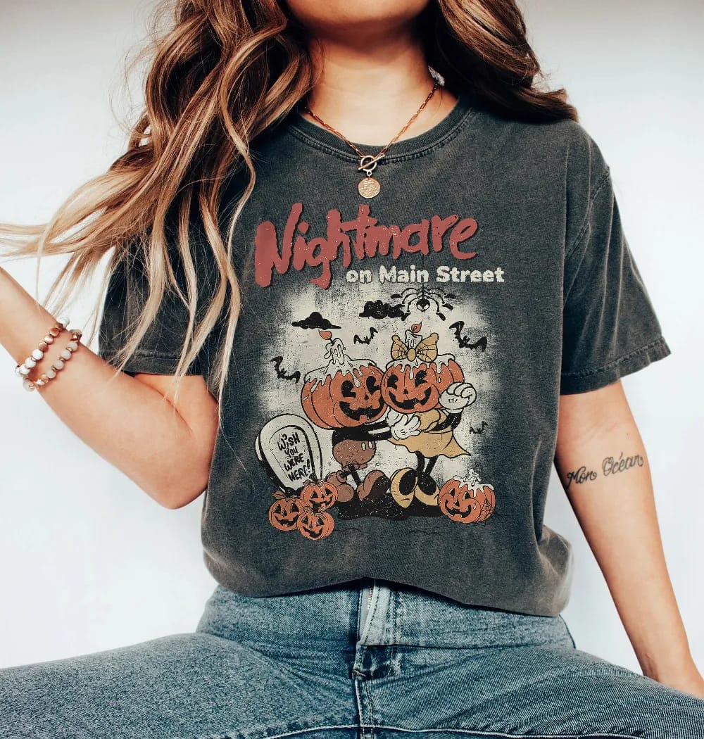 Inktee Store - Vintage Disney Halloween Pumpkin Comfort Colors Shirt - Mickey Minnie Nightmare On Mainstreet Shirt - Disney Halloween Shirt - Trick Or Treat Image