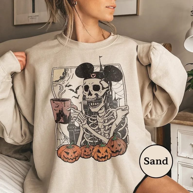 Inktee Store - Vintage Disney Skeleton Sweatshirt - Mickey Skeleton Coffee Shirts - Disney Spooky Shirt - Disney Pumpkin Halloween Shirt - Stay Spooky Shirt Image