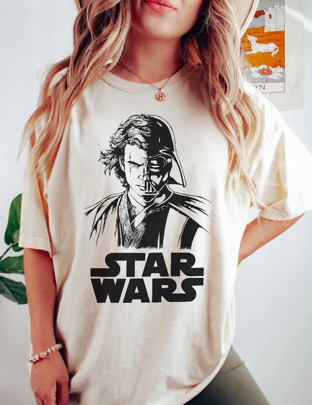 Inktee Store - Vintage Disney Star Wars Anakin Skywalker &Amp; Darth Vader Half Face Portrait Comfort Colors Shirt - Star Wars Galaxy'S Edge - Disneyworld Shirts Image