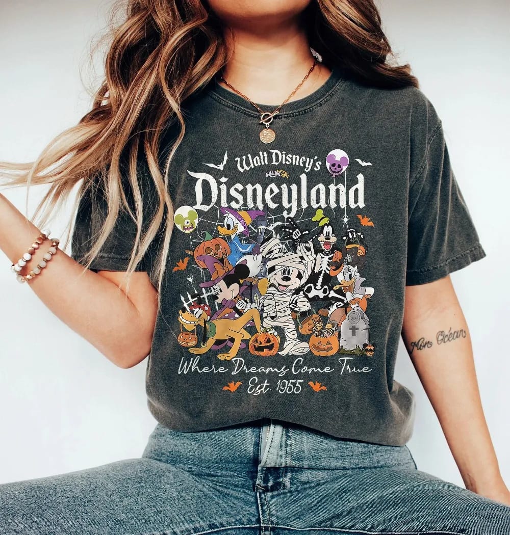 Inktee Store - Vintage Disneyland Halloween Shirt - Disney Comfort Colors Shirt - Disney Halloween Matching Shirt - Mickey And Friends Halloween Party Shirts Image