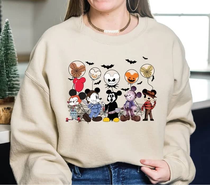 Inktee Store - Vintage Minnie Mickey Halloween Sweatshirt - Disney Horror Movie Sweatshirt - Disney Horror Friends - Mickey Minnie And Friends Horror Movie Image