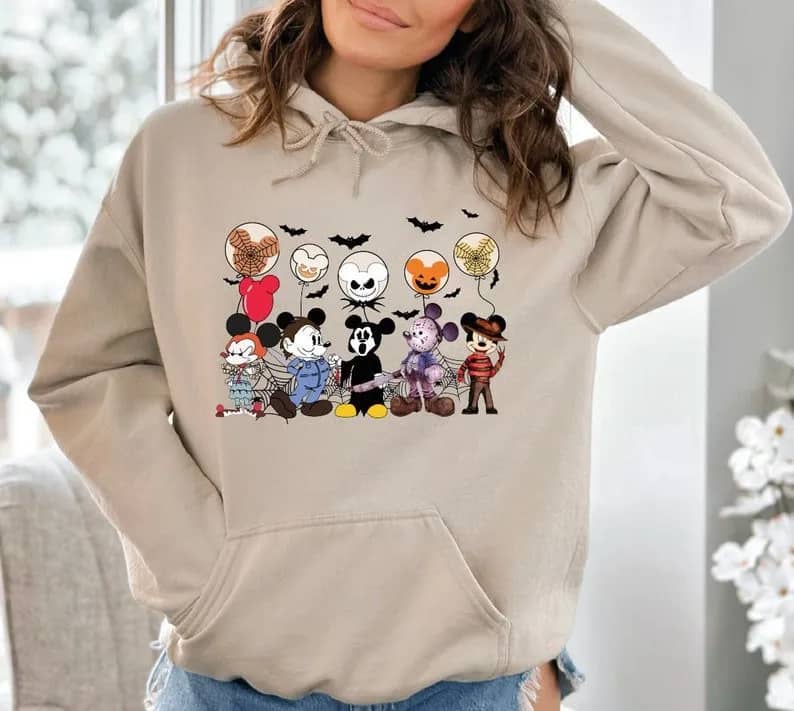 Inktee Store - Vintage Minnie Mickey Halloween Sweatshirt - Disney Horror Movie Sweatshirt - Disney Horror Friends - Mickey Minnie And Friends Horror Movie Image