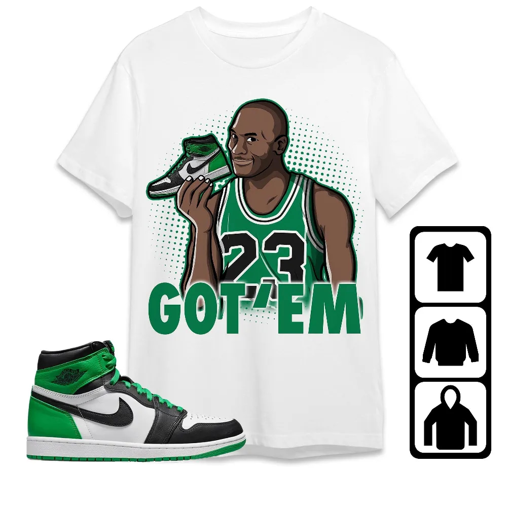 Inktee Store - Jordan 1 Celtic Lucky Green Unisex T-Shirt - Got Em Mj - Sneaker Match Tees Image