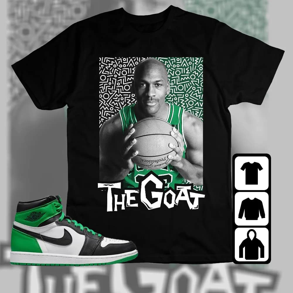 Inktee Store - Jordan 1 Celtic Lucky Green Unisex T-Shirt - The Goat Doodle - Sneaker Match Tees Image