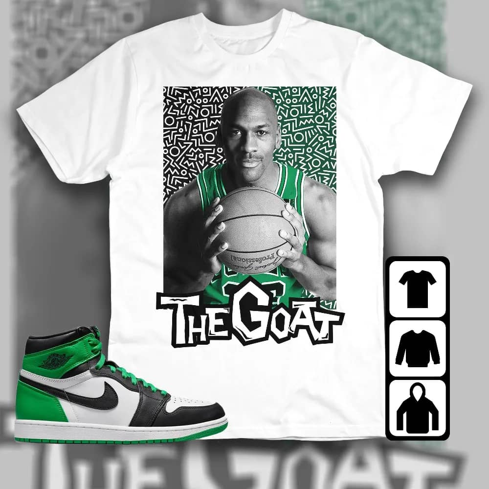 Inktee Store - Jordan 1 Celtic Lucky Green Unisex T-Shirt - The Goat Doodle - Sneaker Match Tees Image