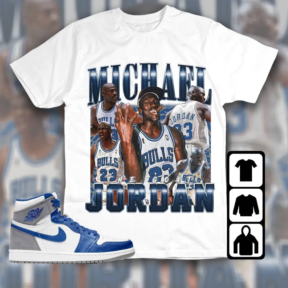 Inktee Store - Jordan 1 High Og True Blue Unisex T-Shirt - The Goat Mj - Sneaker Match Tees Image