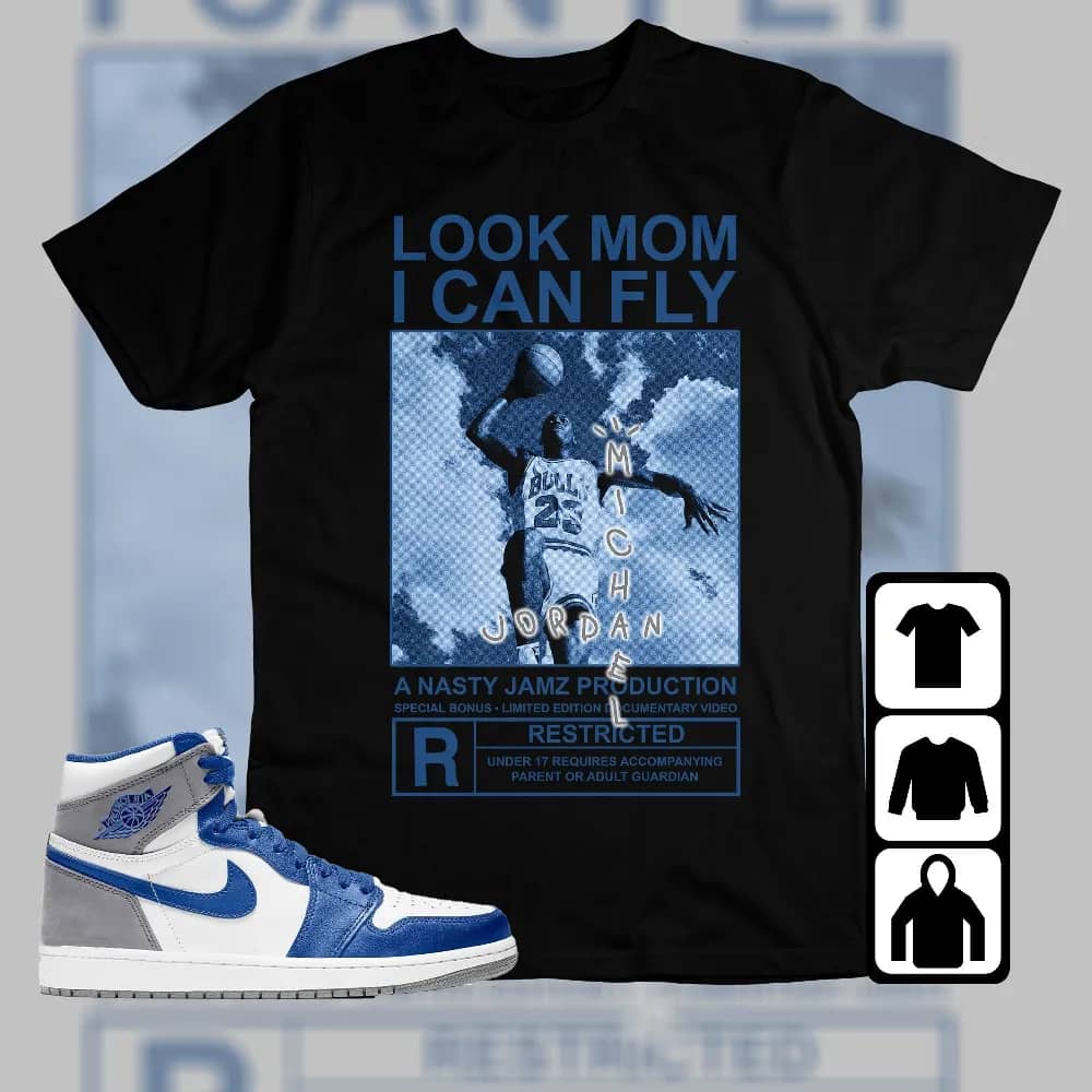 Inktee Store - Jordan 1 High Og True Blue Unisex T-Shirt - Mj Can Fly - Sneaker Match Tees Image
