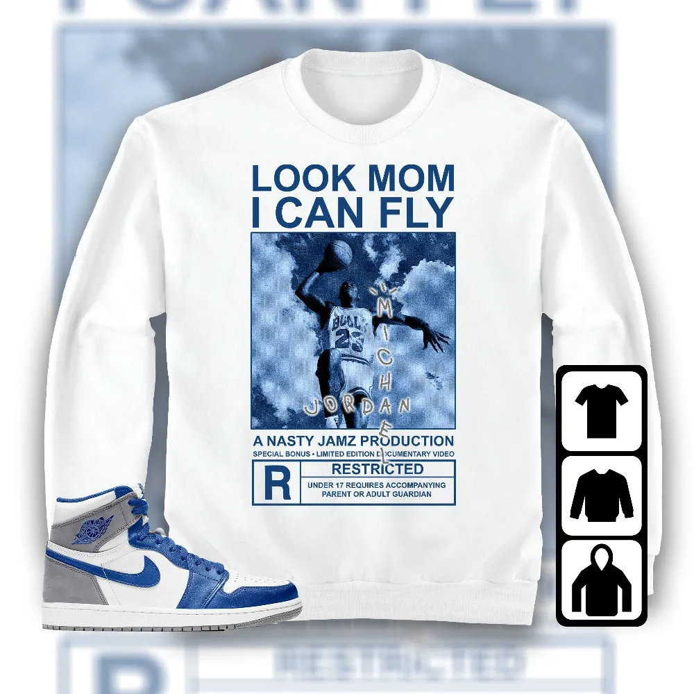 Inktee Store - Jordan 1 High Og True Blue Unisex T-Shirt - Mj Can Fly - Sneaker Match Tees Image