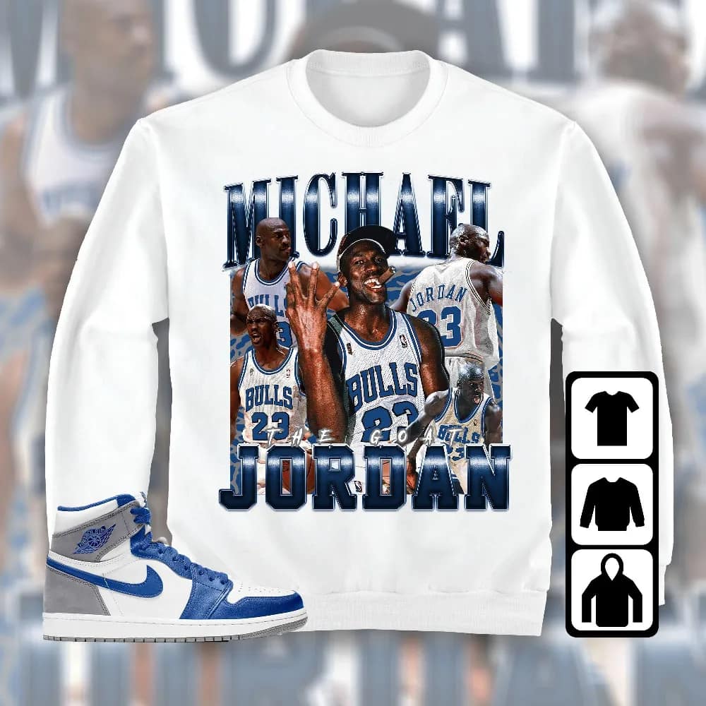 Inktee Store - Jordan 1 High Og True Blue Unisex T-Shirt - The Goat Mj - Sneaker Match Tees Image