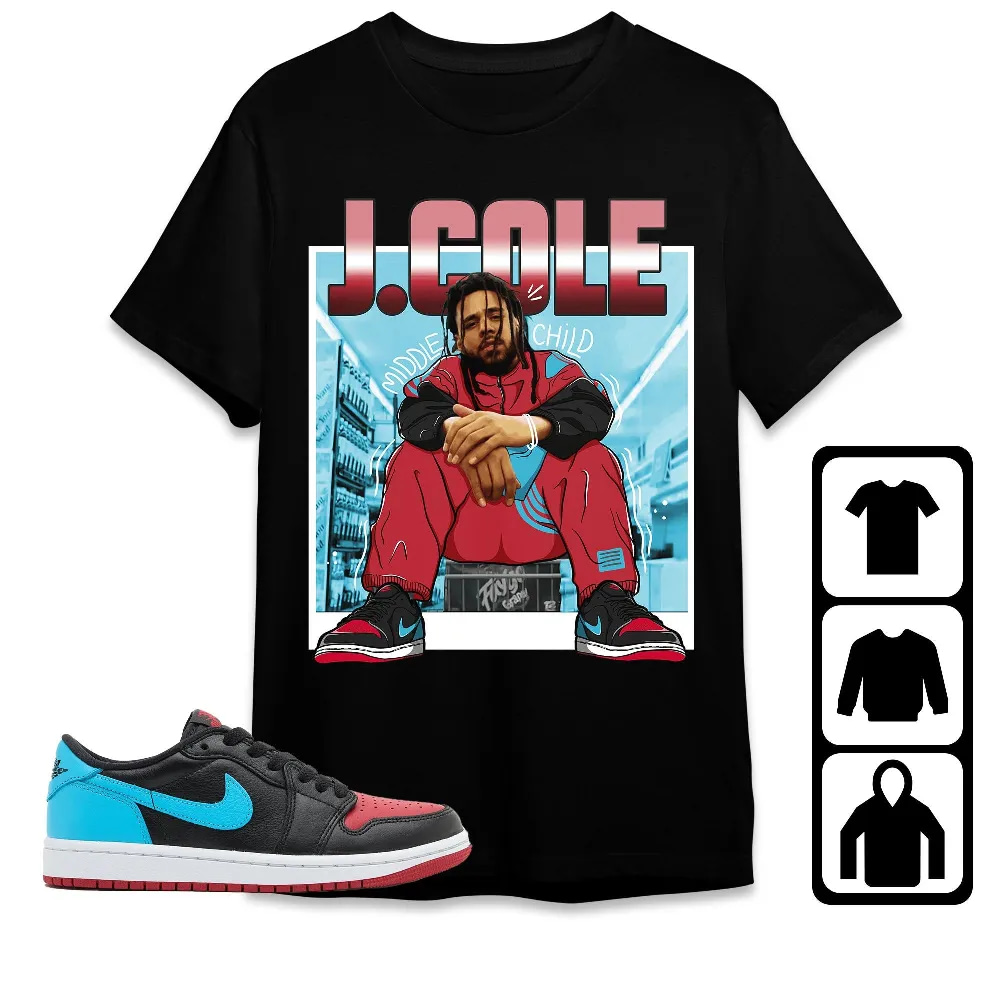 Inktee Store - Jordan 1 Low University Blue To Chi Unisex T-Shirt - Jaycole Middle Child - Sneaker Match Tees Image