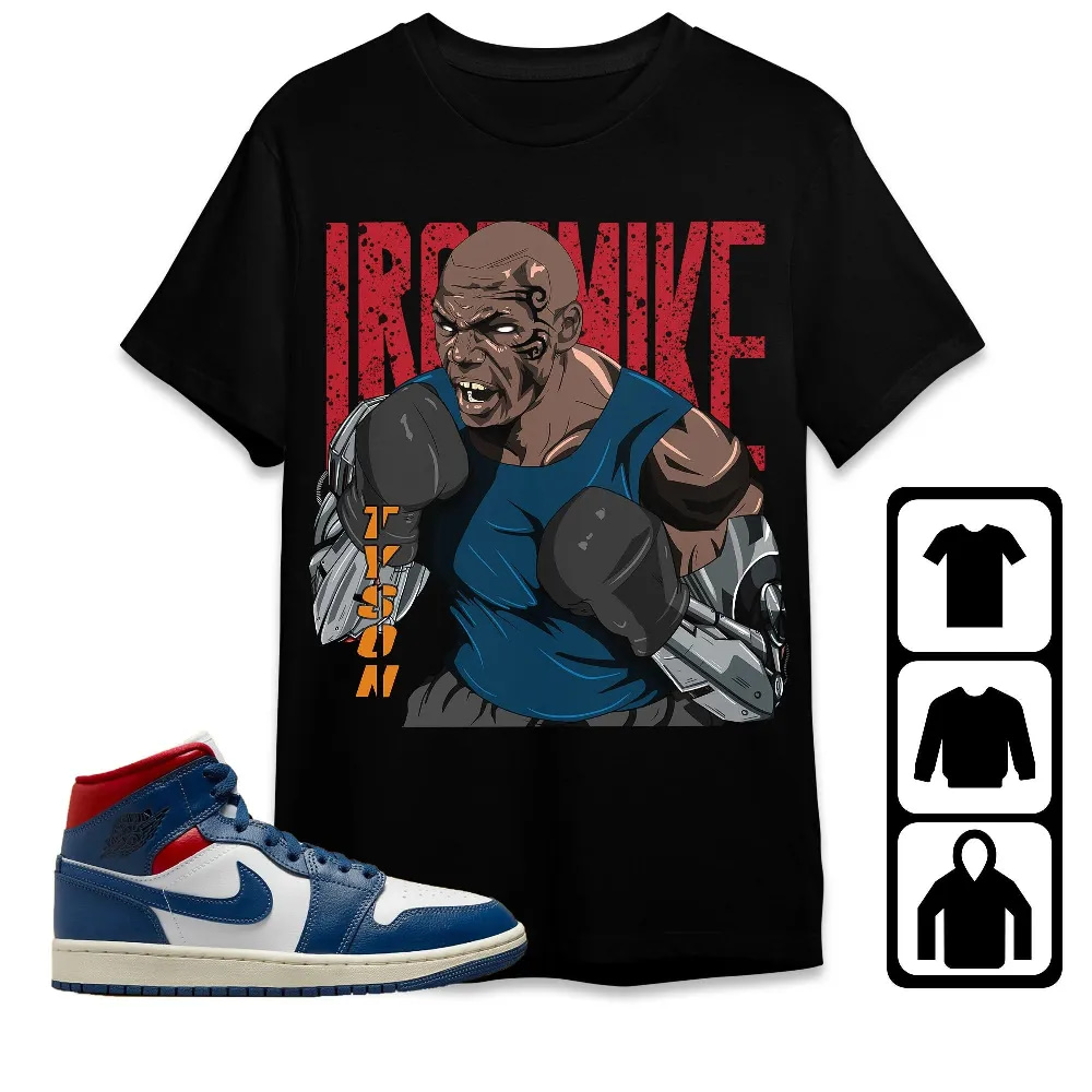 Inktee Store - Jordan 1 Mid French Blue 2023 Unisex T-Shirt - Iron Mike Tyson - Sneaker Match Tees Image