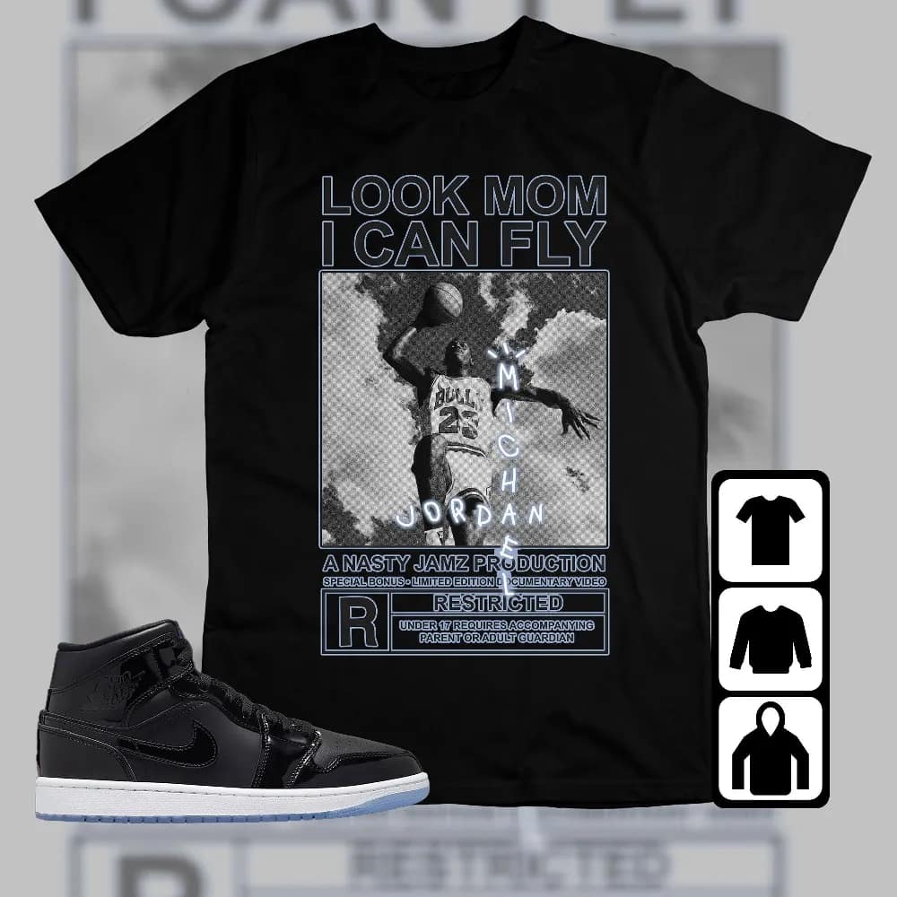 Inktee Store - Jordan 1 Mid Space Jam Unisex T-Shirt - Mj Can Fly - Sneaker Match Tees Image