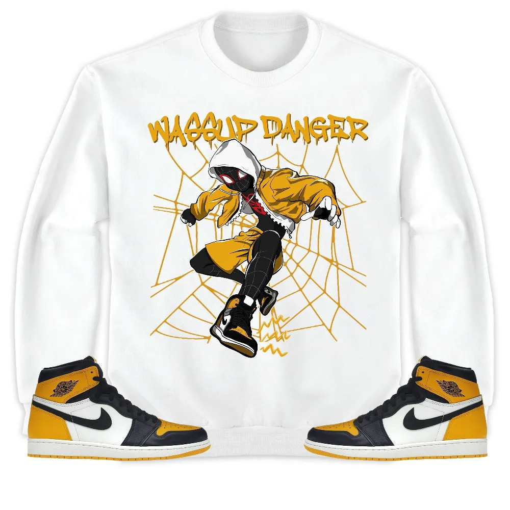Inktee Store - Jordan 1 Retro High Og Yellow Toe Unisex Sweatshirt - Wassup Danger Spider Man - Sneaker Match Tees Image