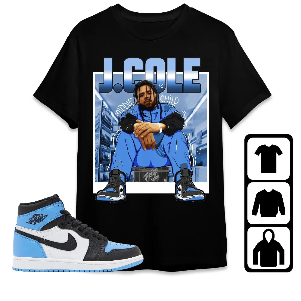 Inktee Store - Jordan 1 University Blue Toe Unisex T-Shirt - Jaycole Middle Child - Sneaker Match Tees Image