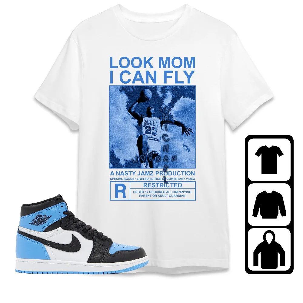 Inktee Store - Jordan 1 University Blue Toe Unisex T-Shirt - Mj Can Fly - Sneaker Match Tees Image