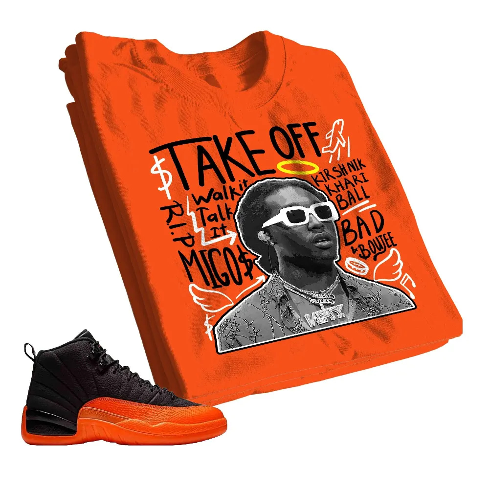 Inktee Store - Jordan 12 Brilliant Orange Unisex Color T-Shirt - Take Off - Sneaker Match Tees - Orange Shirt Image