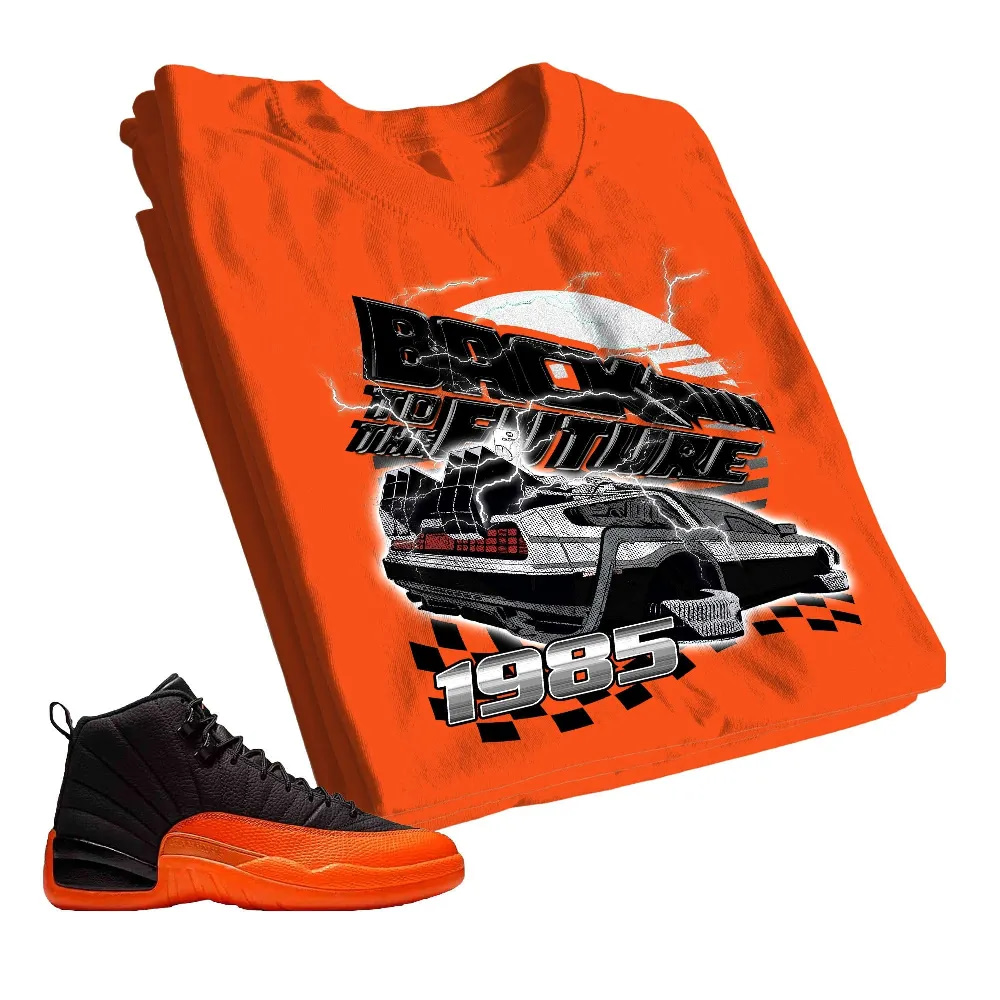 Inktee Store - Jordan 12 Brilliant Orange Unisex Color T-Shirt - The Future Car - Sneaker Match Tees - Orange Shirt Image