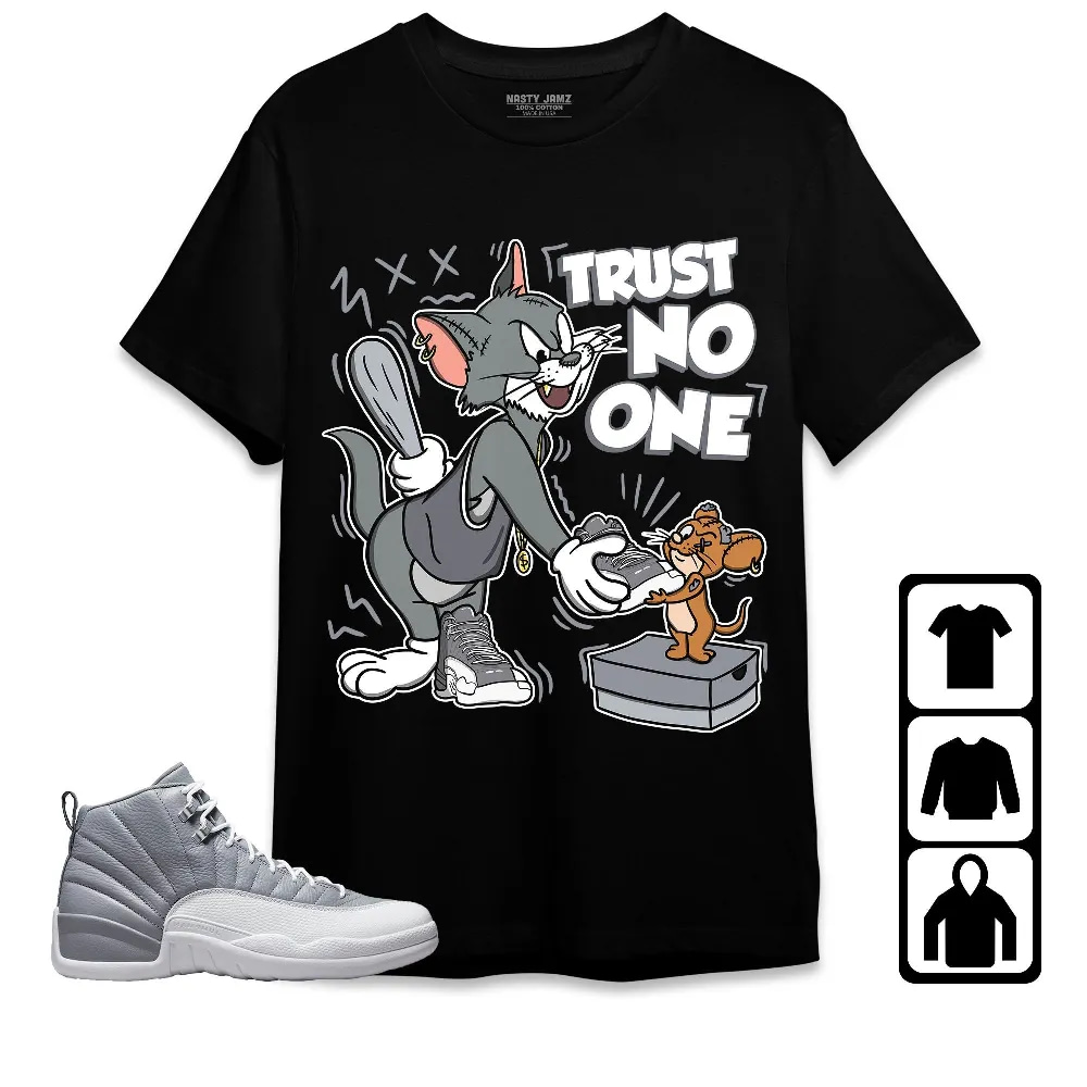 Inktee Store - Jordan 12 Retro Stealth Unisex T-Shirt - Trust No One Cat And Mouse - Sneaker Match Tees Image