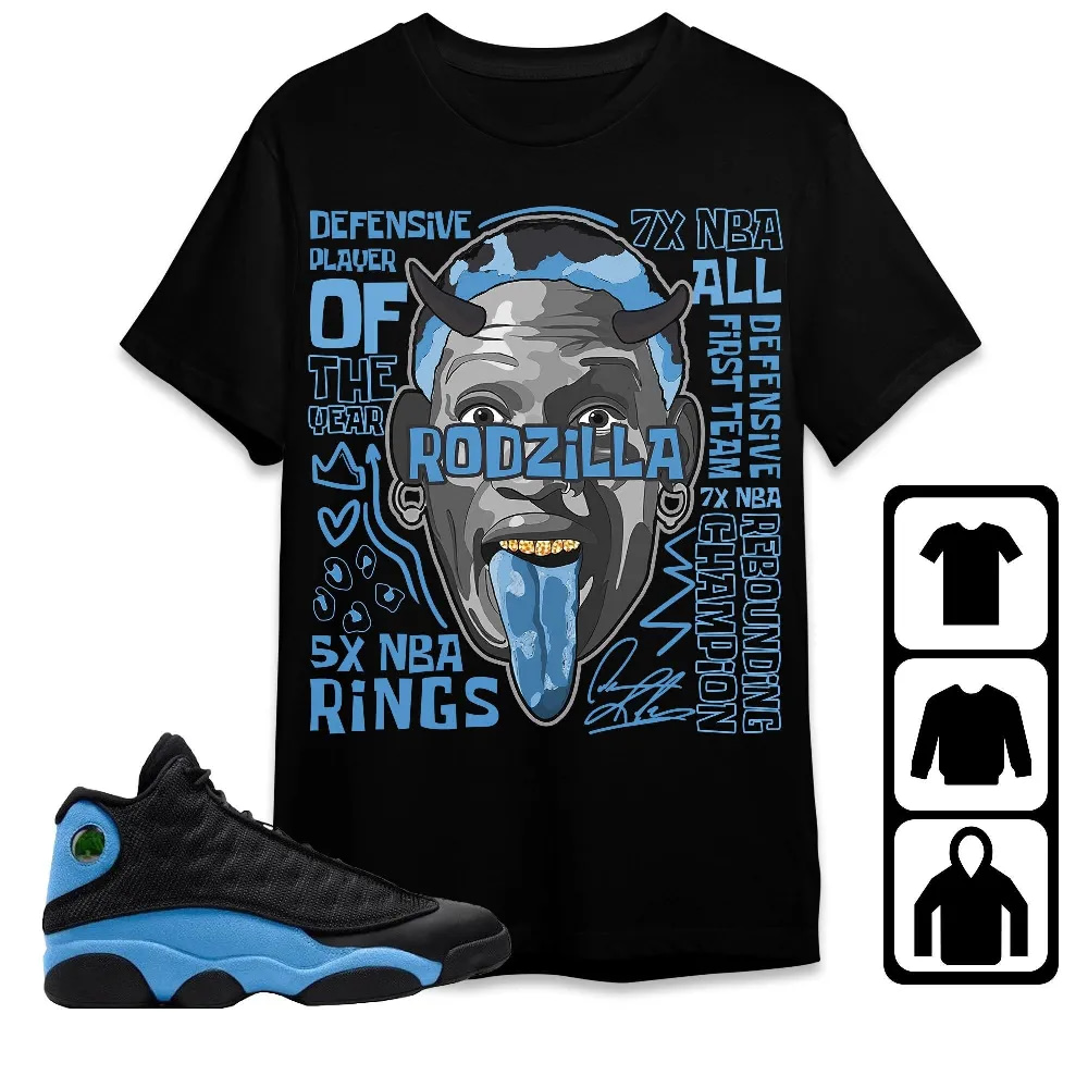 Inktee Store - Jordan 13 Black University Blue Unisex T-Shirt - Rodzilla - Sneaker Match Tees Image