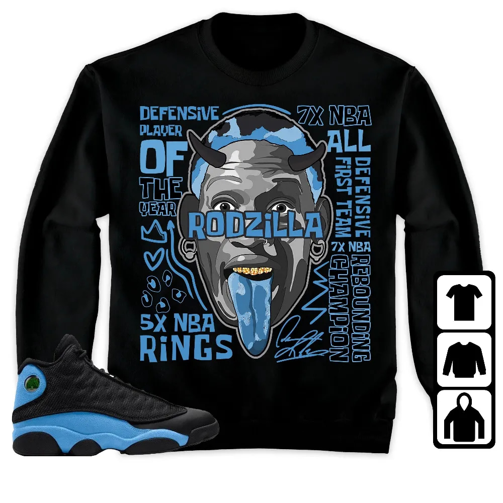 Inktee Store - Jordan 13 Black University Blue Unisex T-Shirt - Rodzilla - Sneaker Match Tees Image