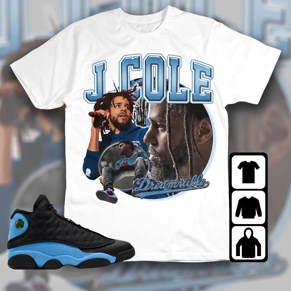 Inktee Store - Jordan 13 Black University Blue Unisex T-Shirt - Cole Rapper - Sneaker Match Tees Image
