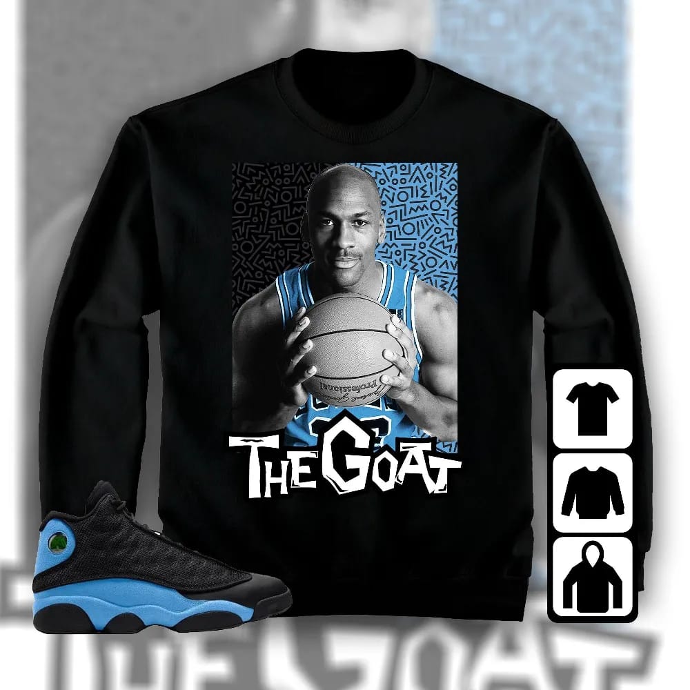 Inktee Store - Jordan 13 Black University Blue Unisex T-Shirt - The Goat Doodle - Sneaker Match Tees Image