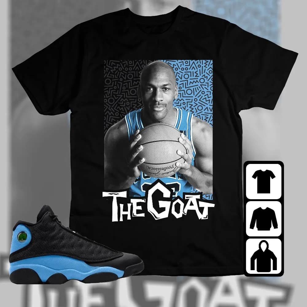 Inktee Store - Jordan 13 Black University Blue Unisex T-Shirt - The Goat Doodle - Sneaker Match Tees Image