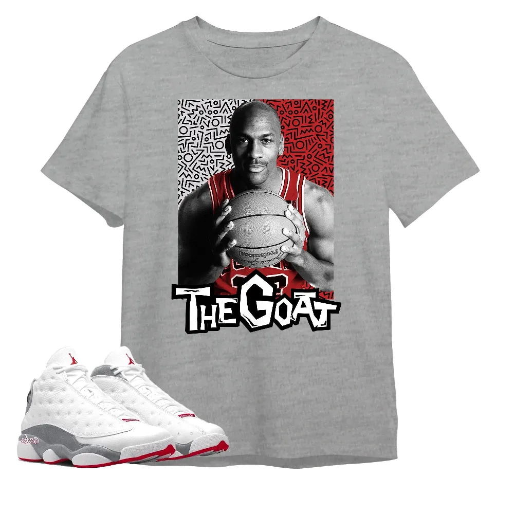 Inktee Store - Jordan 13 Wolf Grey Unisex Color T-Shirt - The Goat Doodle - Sneaker Match Tees Image