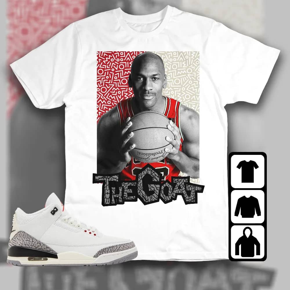Inktee Store - Jordan 3 White Cement Reimagined Unisex T-Shirt - The Goat Doodle - Sneaker Match Tees Image